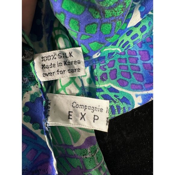 Express Vintage Silk Abstract Fish Starfish Shell Print Fringe Lightweight Scarf - Picture 2 of 5